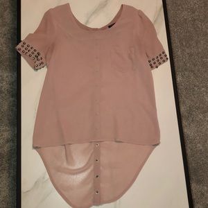 Blush colored blouse with beaded sleeves